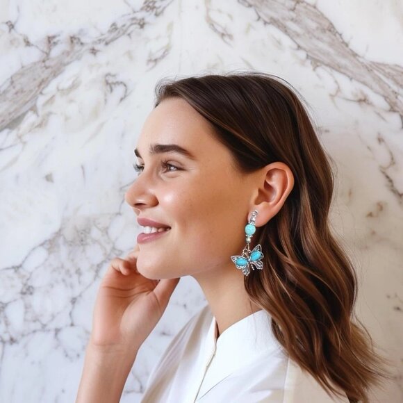 IRAMAT Turquoise Butterfly Earrings - Blue Stone Jewelry for Women - Picture 5 of 5